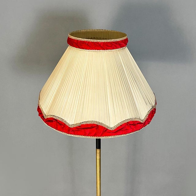 Metal Mid-Century Italian Modern Metal Brass and Beige and Red Fabric Floor Lamp, 1940 For Sale - Image 7 of 12