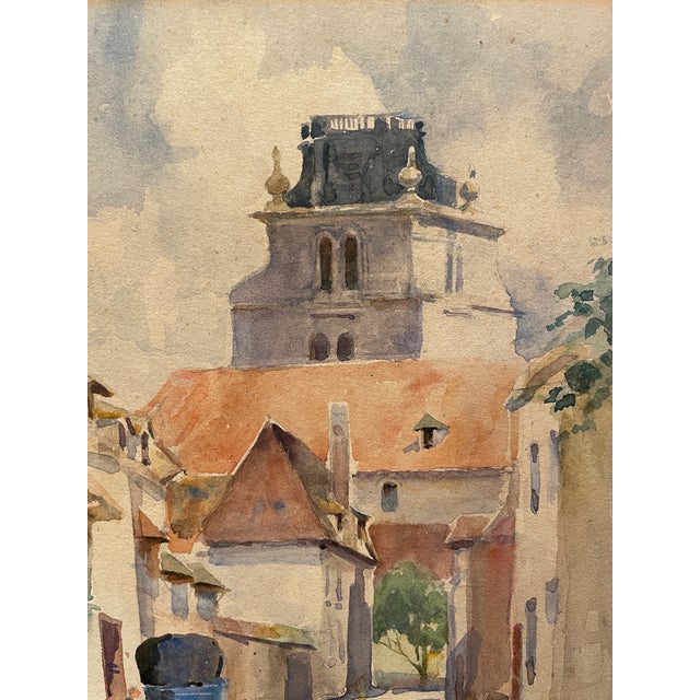 French 1910s French Street Scene Saint-Etienne Watercolor For Sale - Image 3 of 5