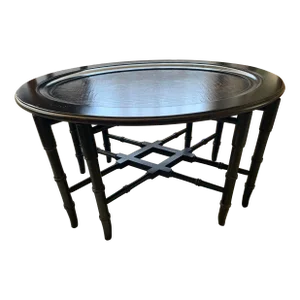 Ethan Allen Faux Bamboo Black Chinoiserie Tray Table