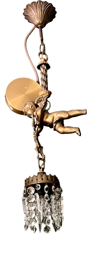 Art Nouveau Ceiling Lamp in Bronze and Crystal Glass, 1890s