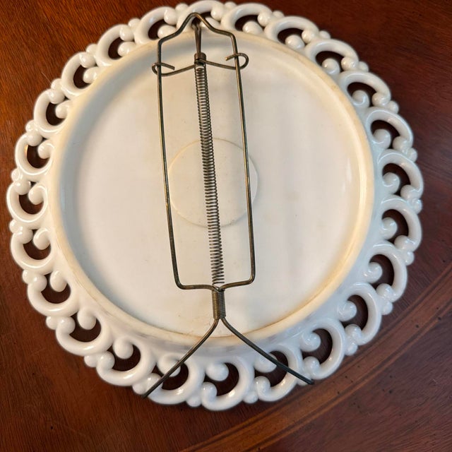 Fenton Art Glass Company Vintage Fenton White Milk Glass Reverse C Lace Edge 9” Set of 2 - W/Wall Hangers For Sale - Image 4 of 6