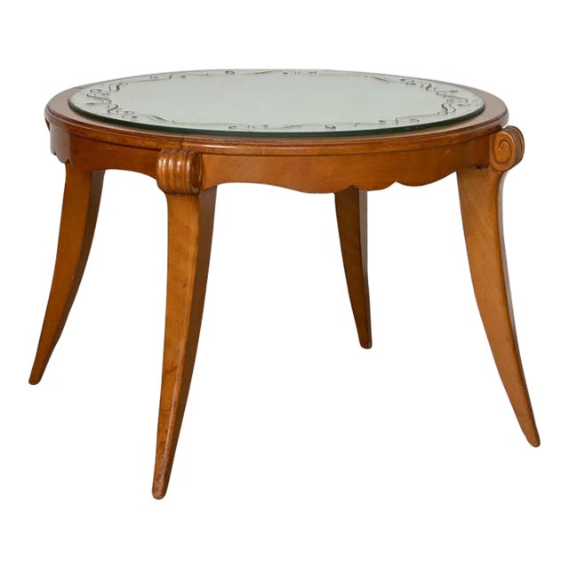 1940s French Mirrored and Beech Cocktail Table For Sale