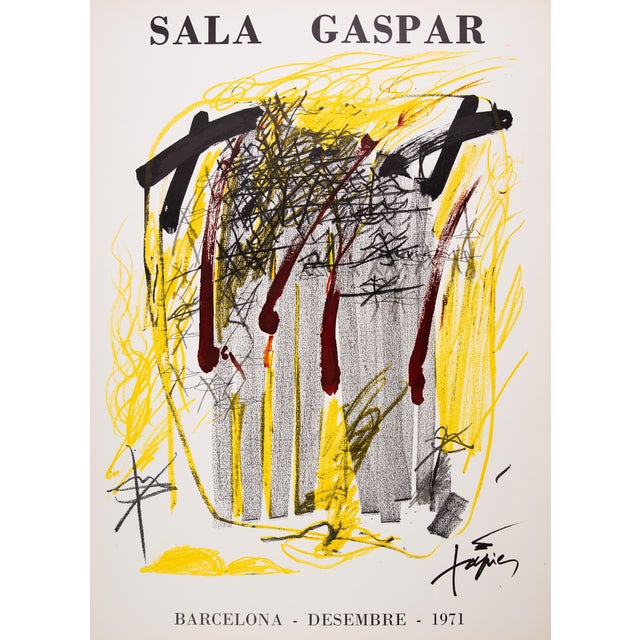 Antoni Tapies, Abstract Composition in Yellow, Original Signed Lithograph For Sale