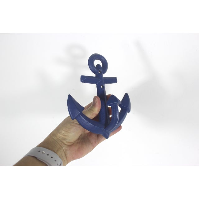 Blue Vintage Cast Iron Anchor Hook Coastal Nautical Beach House Style Blue For Sale - Image 8 of 9