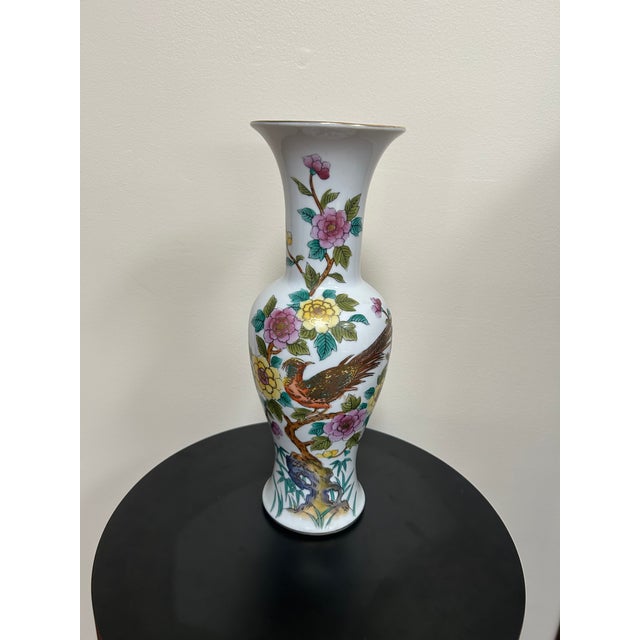A vintage Norleans Japanese porcelain vase featuring hand-painted Chinoiserie decoration, dating to the circa 1970s. The...