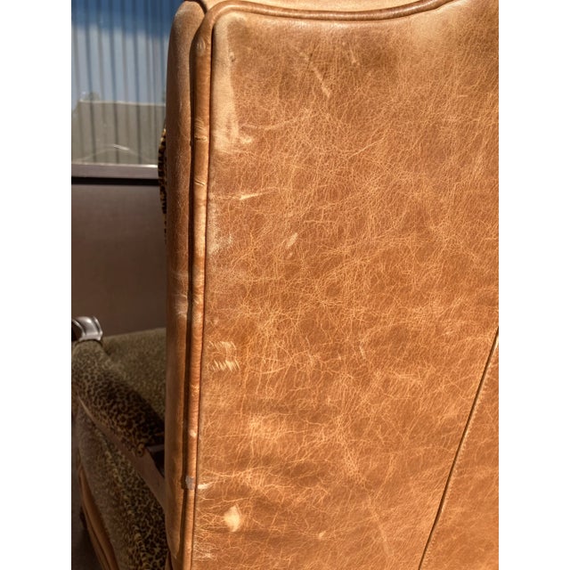 Late 20th Century Oversized Leather and Cheetah Printed Velvet Louis XVI Bergere Chair and Ottoman by Ethan Allen For Sale - Image 11 of 12