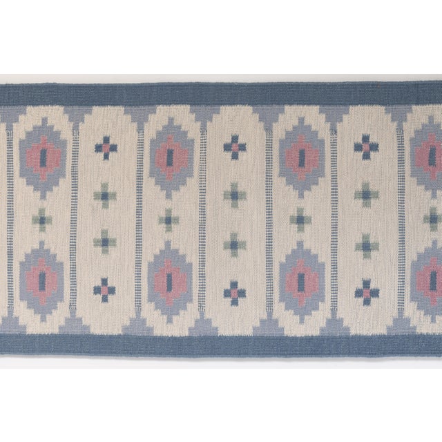 Mid-Century Modern Vintage Swedish Blue Runner Rug, 1960s For Sale - Image 3 of 7