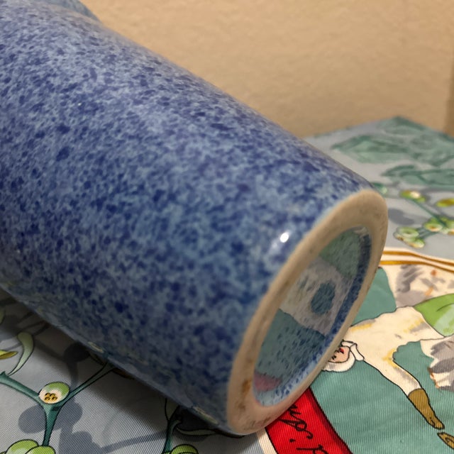 Vintage Minimalist Flared Ceramic Vessel in Speckled Cobalt Blue Glaze For Sale In Minneapolis - Image 6 of 7