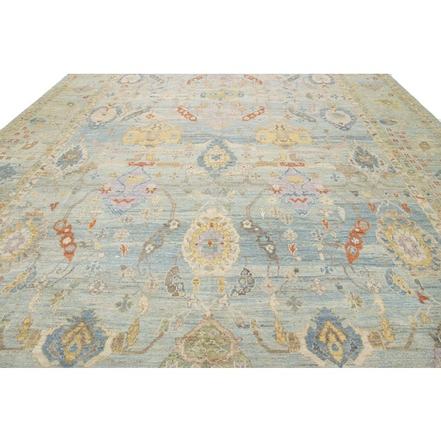 Blue Apadana's Allover Modern Sultanabad Oversized Wool Rug Handmade in Blue For Sale - Image 8 of 10