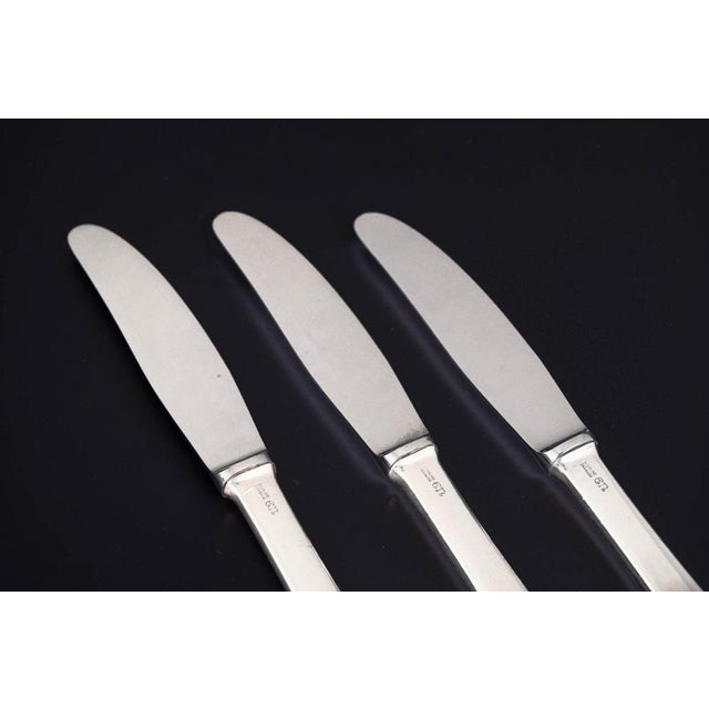 Evald Nielsen, set of three dinner knives. Model number 14. Elegant dinner knives in sterling silver and stainless steel....