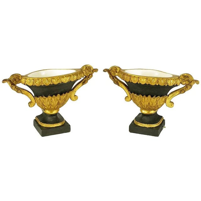 Paint Parcel Gilt & Black Lacquer Plaster & Gesso Empire Style Urn Uplamps - a Pair For Sale - Image 7 of 7