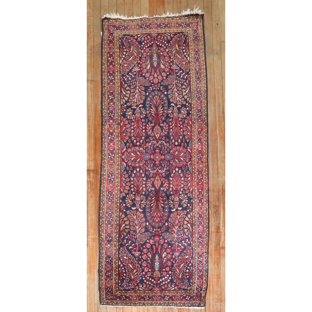 Textile Antique Zabihi Collection Persian Sarouk Small Navy Runner - 2'6" x 6'6" For Sale - Image 7 of 7