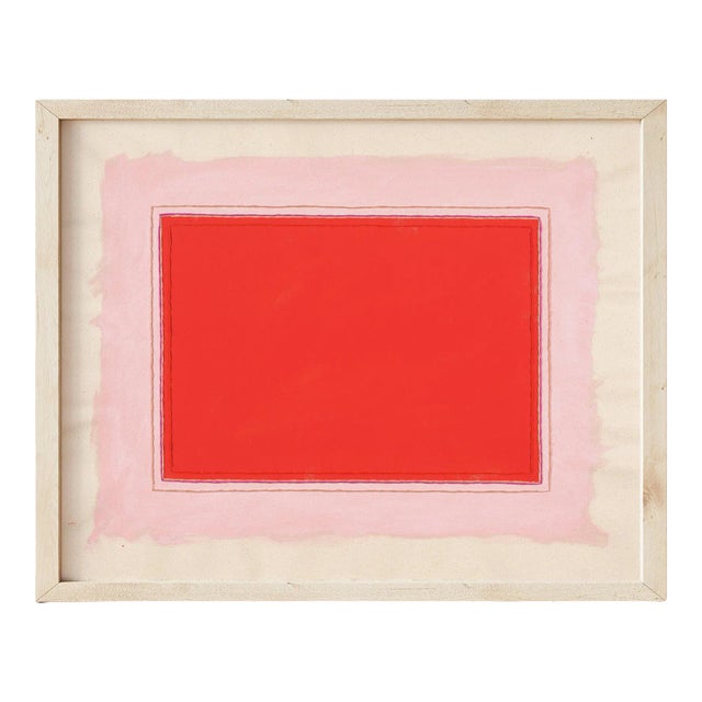 Bright Red & Pink Modern Abstract Art Print, 24 X 30 Print in Wood Frame For Sale