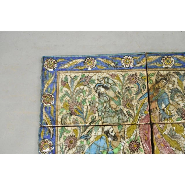 Persian Antique Persian Iznik Qajar Style Ceramic Pottery Tile Mosaic Woman & Servant C7 For Sale - Image 3 of 11
