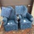 Late 20th Century Vintage Baker Furniture William and Mary Walnut, Blue Damask Custom Built High Seat Throne Lounge Chairs - A Pair For Sale - Image 5 of 18
