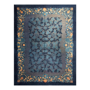 1920s Blue Foliate Antique Chinese Peking Rug 9'x11' 11" Handknotted Wool Carpet