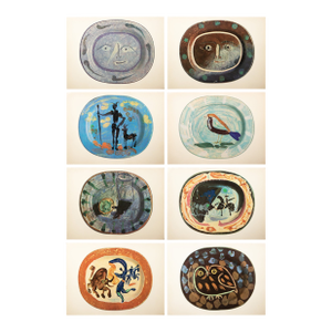 1950 Set of 8 Vintage Prints of Picasso's Ceramic Platters From Switzerland