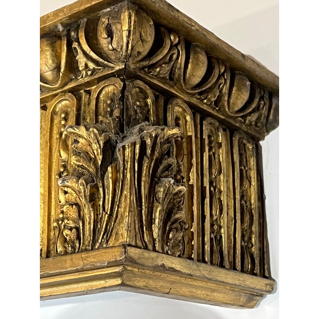 Antique French Guilded Gold Carved Wood Canopy Crown Wood Bed Crown