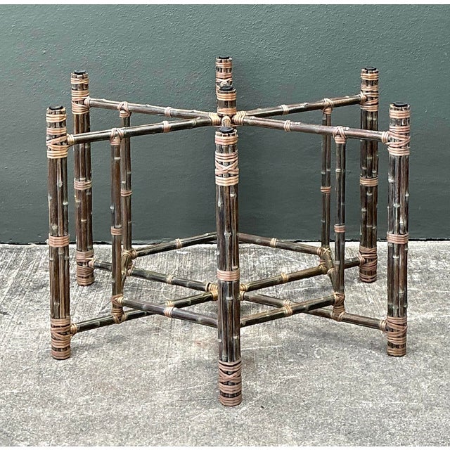 Vintage Bundled Rattan Dining Table Pedestal After McGuire For Sale In West Palm - Image 6 of 12