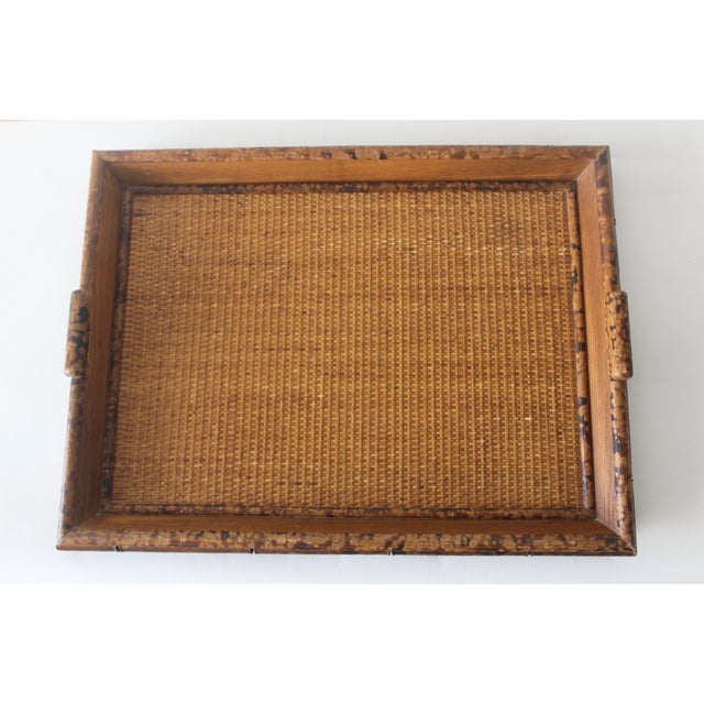 Ralph Lauren 1990s Ralph Lauren Style Faux "Tortoise" Bamboo Cane Foldable Butler Serving Tray Side Table Vintage Mid-Century For Sale - Image 4 of 12