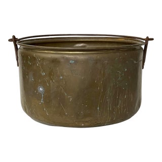 Vintage Large Patinated Brass Cauldron Pot For Sale