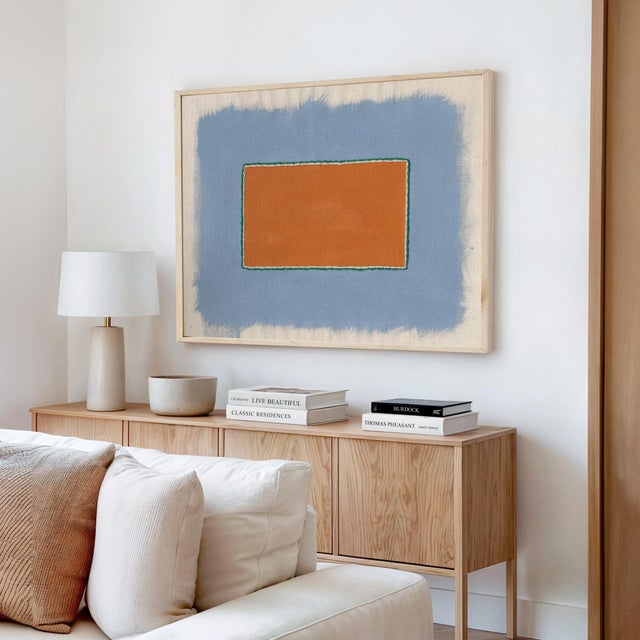 Contemporary Terracotta and Gray-Blue Abstract Minimalist Art Print, Emily Keating Snyder, 30 X 38 Print in Wood Frame For Sale - Image 3 of 4