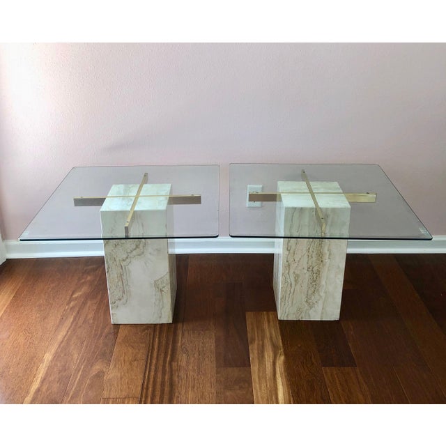 Gold 1970s Hollywood Regency Artedi Travertine and Brass End Tables - a Pair For Sale - Image 8 of 8