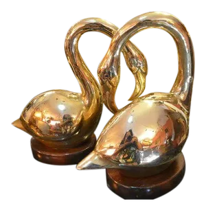 Mid Century Brass Swan Figurines - Set of 2