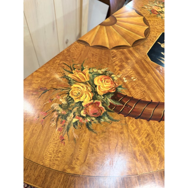 Late 19th Century Antique Neoclassical Marquetry Demilune Console Table For Sale - Image 5 of 9
