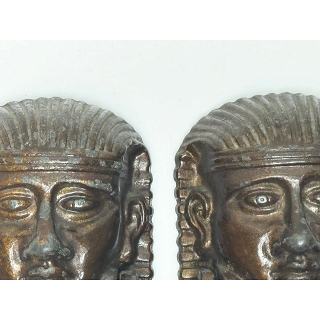 Pair of Neoclassical 19th Century Egyptian Sphinx Mask Exterior Front Door Knockers For Sale - Image 9 of 10