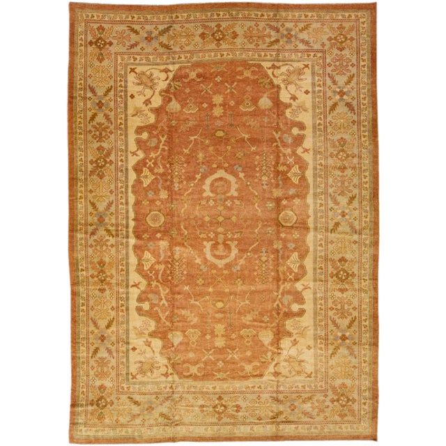 Metal Modern Turkish Oushak Tan Handmade Wool Rug With Allover Design For Sale - Image 7 of 7