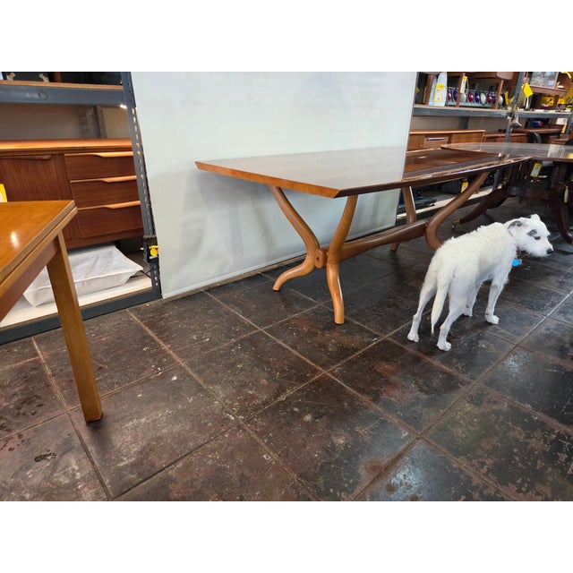 Mid -Century Italian Dining Table Large Sculptural Base Mahogany For Sale - Image 4 of 9