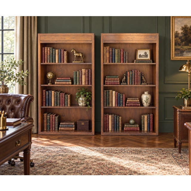 1970s Pair of 2 Vintage Oak-Grain Bookcases – Matching Pair For Sale - Image 10 of 10