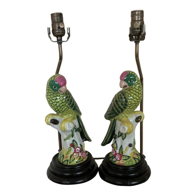 Pair of 1940s Green Parrot Table Lamps For Sale
