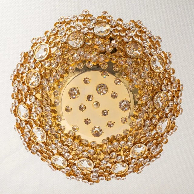 Small Gilt Brass Cut-Glass Flower Flush Mount from Palwa, Germany, 1970s For Sale - Image 3 of 9