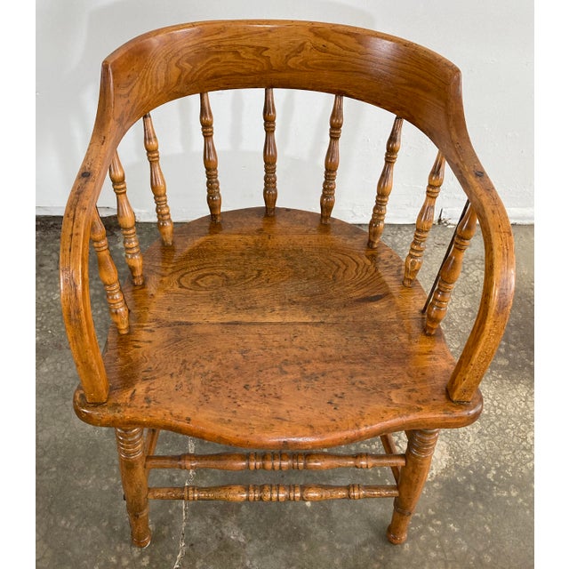 Wood Antique Saloon Style Wood Captain's Chair For Sale - Image 7 of 12