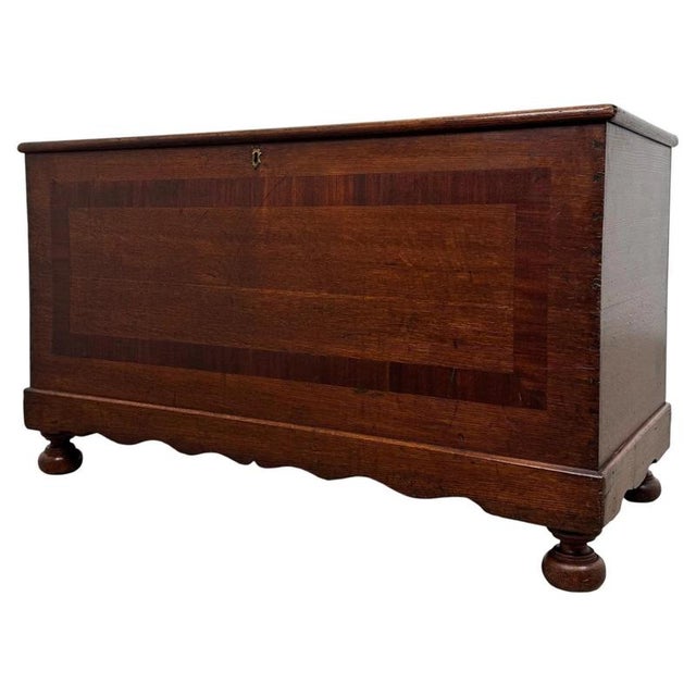 19th Century English Oak Coffer Chest with Mahogany Cross-Banding For Sale - Image 3 of 11
