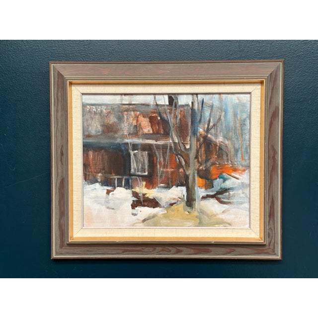 Original Vintage Swedish Oil on Canvas – “The Forge” by Pia Hesselmark‑Campbell – Signed – Framed – 56 × 48 cm (22" ×...