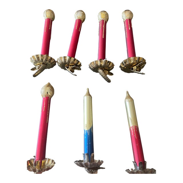 7 Vintage Glass Clip on Candles Holiday Birthday Ornaments For Sale