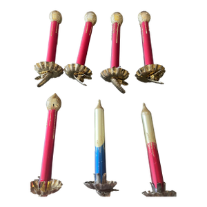 7 Vintage Glass Clip on Candles Holiday Birthday Ornaments