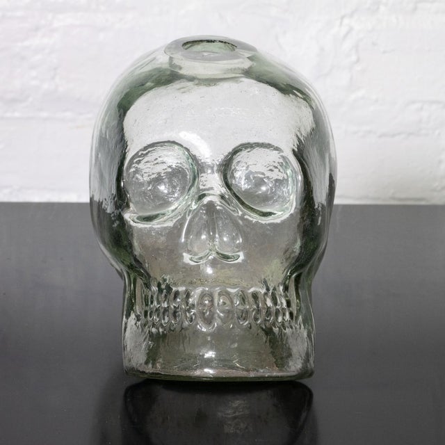 Clear glass sculptural skull vase.