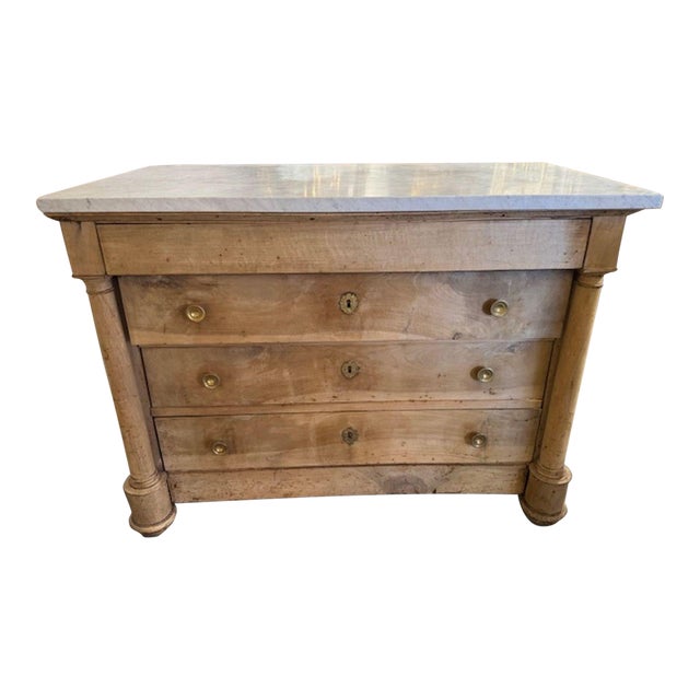 19th Century French Empire Style Bleached Commode With Marble Top For Sale