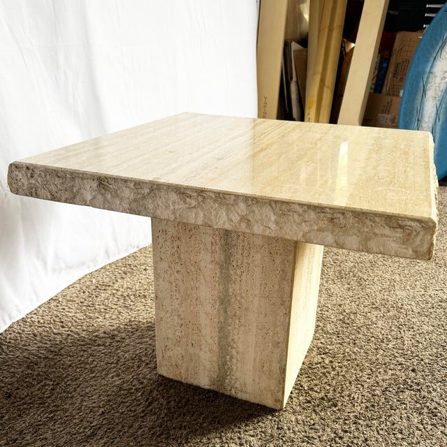 Italian Italian Square Top Travertine Side Table With Raw Edges For Sale - Image 3 of 7