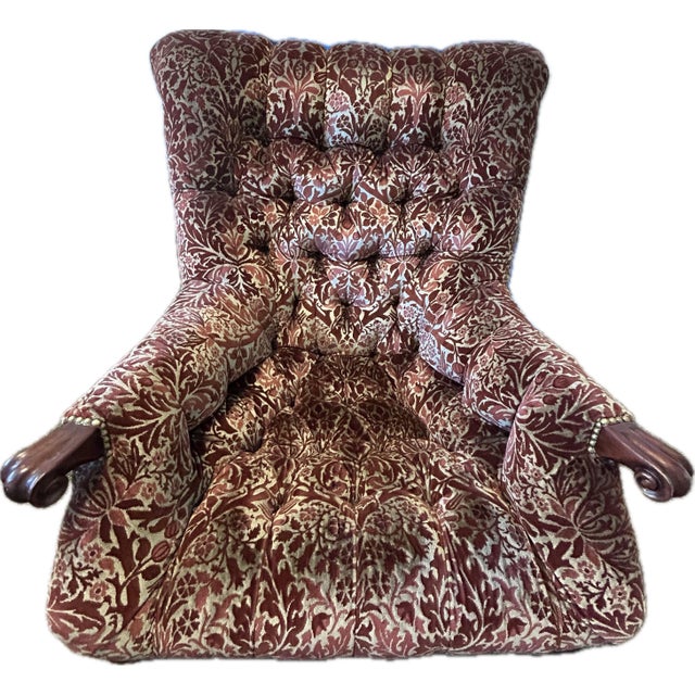 2000 - 2009 Leopold Wingback Upholstered Chair With Leather Ottoman For Sale - Image 5 of 6