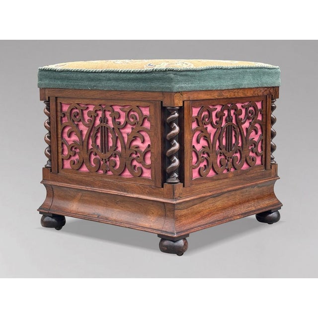 A Gorgeous Mid 19th-Century Victorian Period Rosewood Piano Stool Ottoman A superb, mid 19th-century Victorian period...