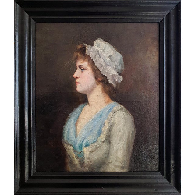 French School Artist, Portrait of a Young Woman in Profile, Oil on Canvas, 19th Century For Sale - Image 10 of 10