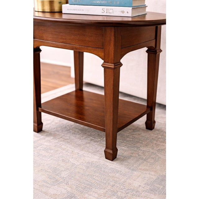 Late 20th Century Late 20th Century Solid Wood Oval Side Table / Nightstand in Old Chapel Satin Walnut With Lower Shelf For Sale - Image 5 of 6