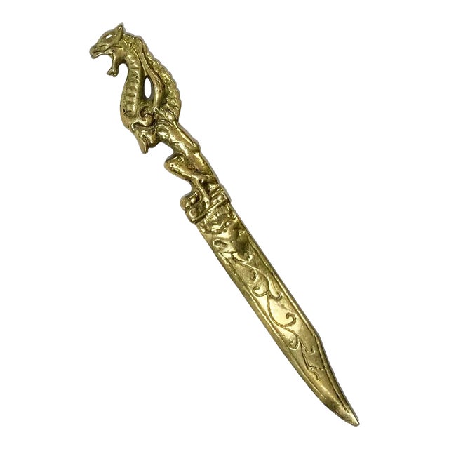 Vintage Solid Brass Dragon Letter Opener For Sale