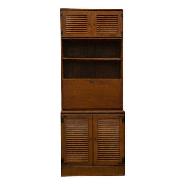 Mid 20th Century Ethan Allen Heirloom Nutmeg Maple CRP Custom Room Plan 30" Shutter Door Cabinet W. Drop Front Secretary Bookcase Top For Sale
