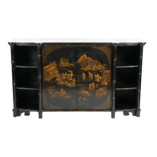 Late 19th Century Black Lacquered Painted Chinoiserie Credenza/ Server For Sale